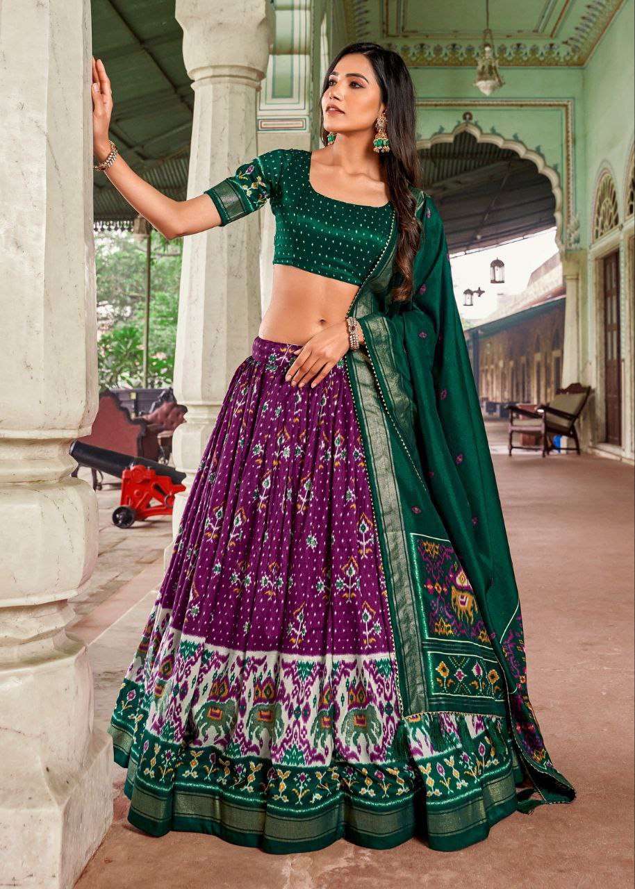 Women's Traditional Patola Print Tussar Silk Lehenga Choli with Festive Dupatta