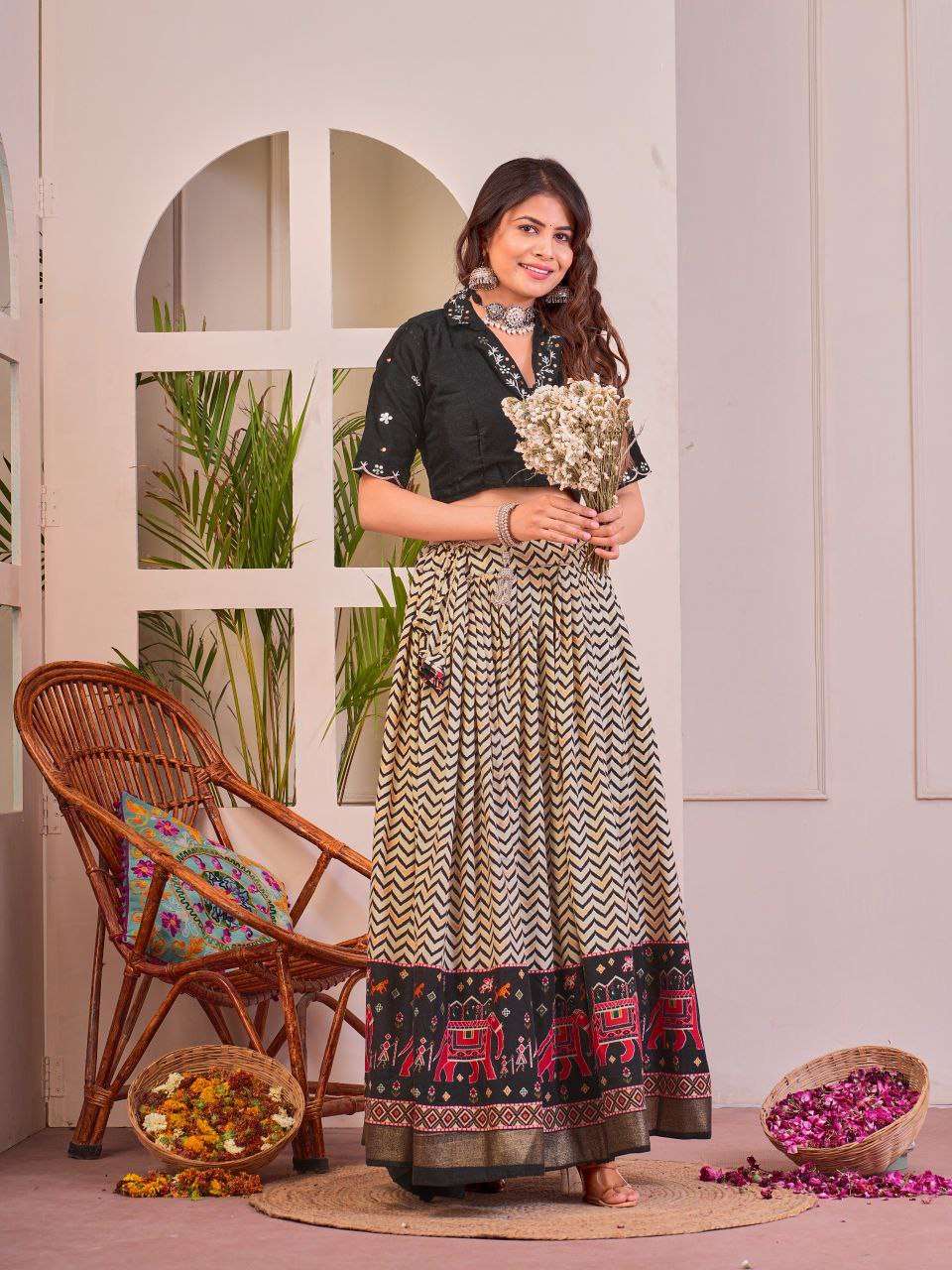 Women's Tussar Silk Patola Print Lehenga Choli Set with Foil Work