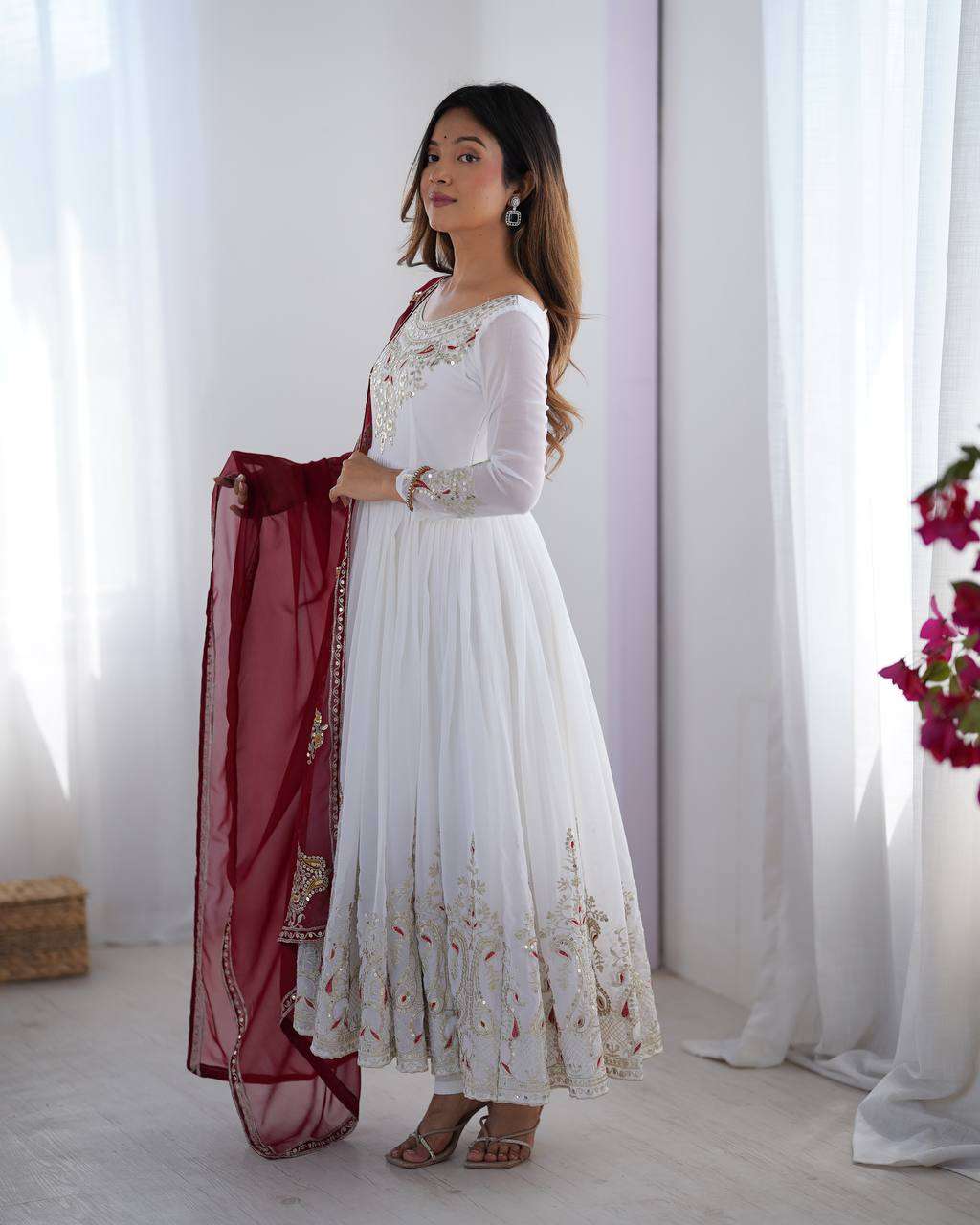 Women's Georgette Embroidery Sequence Work Anarkali Kurti With Dupatta Set