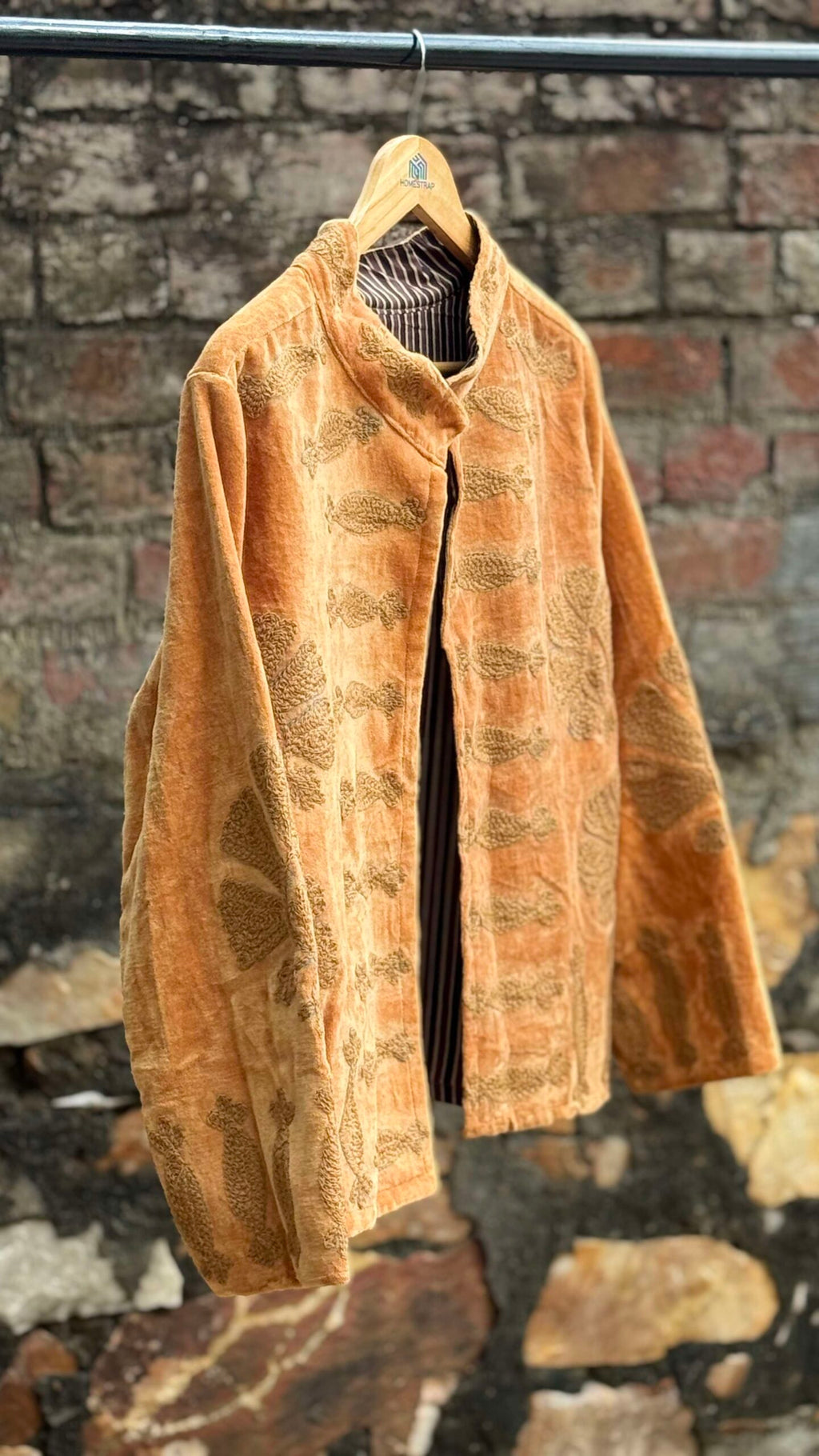 Womens Gold Velvet Embroidered Jacket with Floral Design