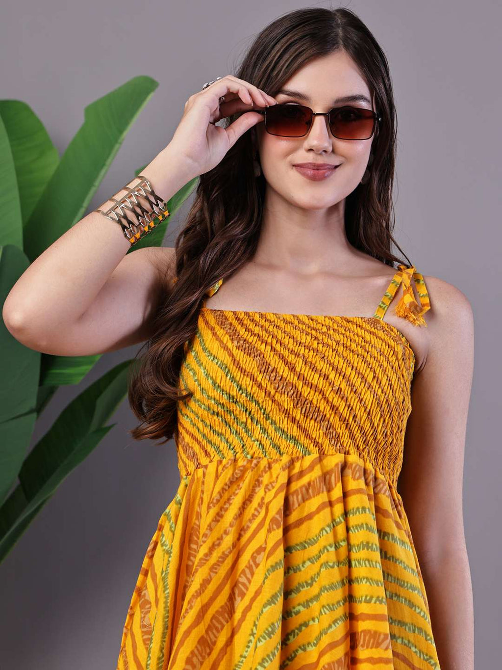 Women's Multicolor Abstract Printed Cotton Handkerchief Hem Dress Midi Dresses