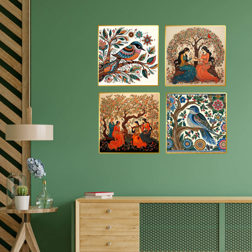 Set of Four Wall Paintings for Wall Dacoration Golden Framed Wall Paintings for Living Room & Bedroom Wall Art for Home Decoration & Office Wall Décor (13x10 inch CH-GD4-8)