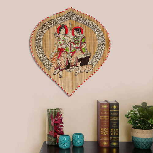 Bamboo Hand Crafted Leaf Design Wall Hangings Of Shri Ram Ji With Janaki Ji For Home Decor | Bamboo Art For Wall Decor