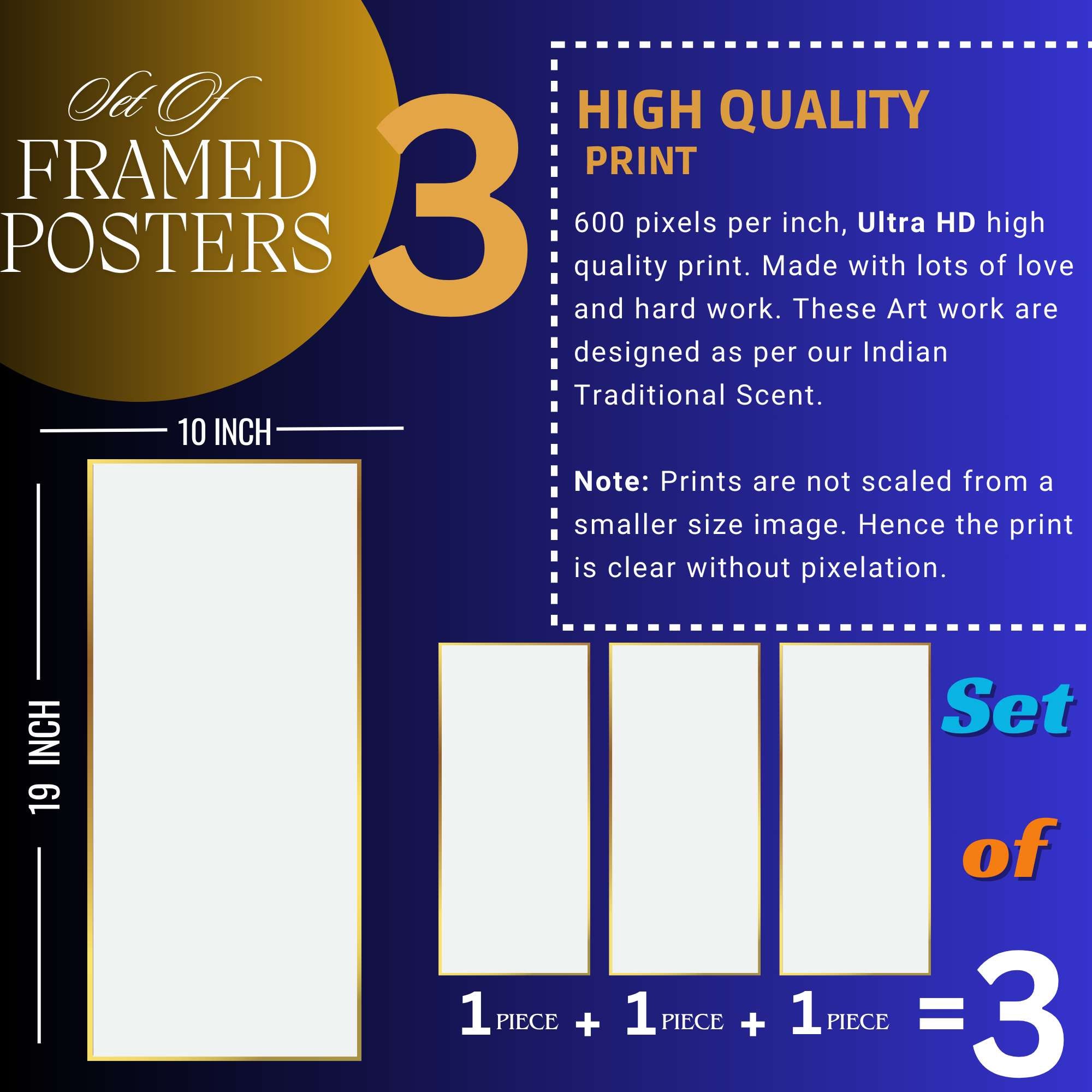 Set of Three large Wall Paintings for Wall Dacoration Golden Framed Wall Paintings for Living Room & Bedroom Wall Art for Home Decoration & Office Wall Décor (14x11 inch CH-LGD3-1)