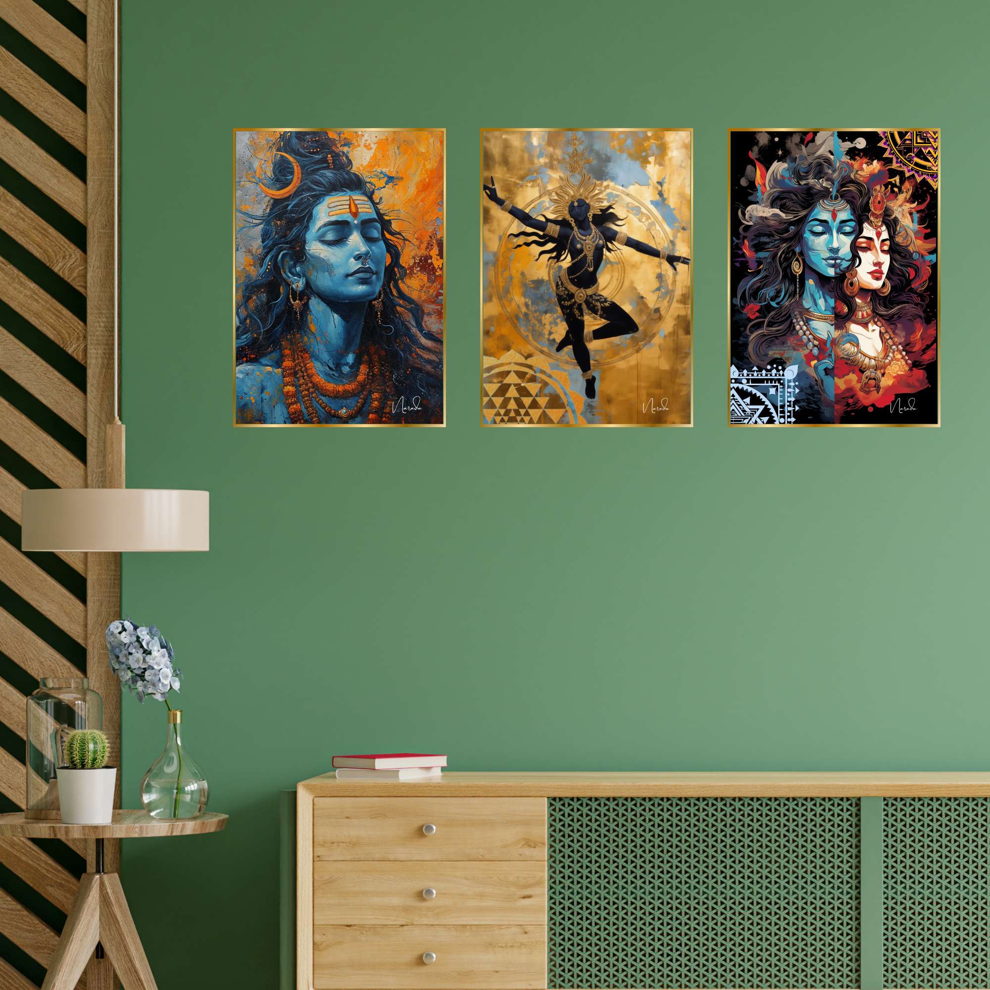 Set of Three Wall Paintings for Wall Dacoration Golden Framed Wall Paintings for Living Room & Bedroom Wall Art for Home Decoration & Office Wall Décor (24x18 inch CH-GD3-2)