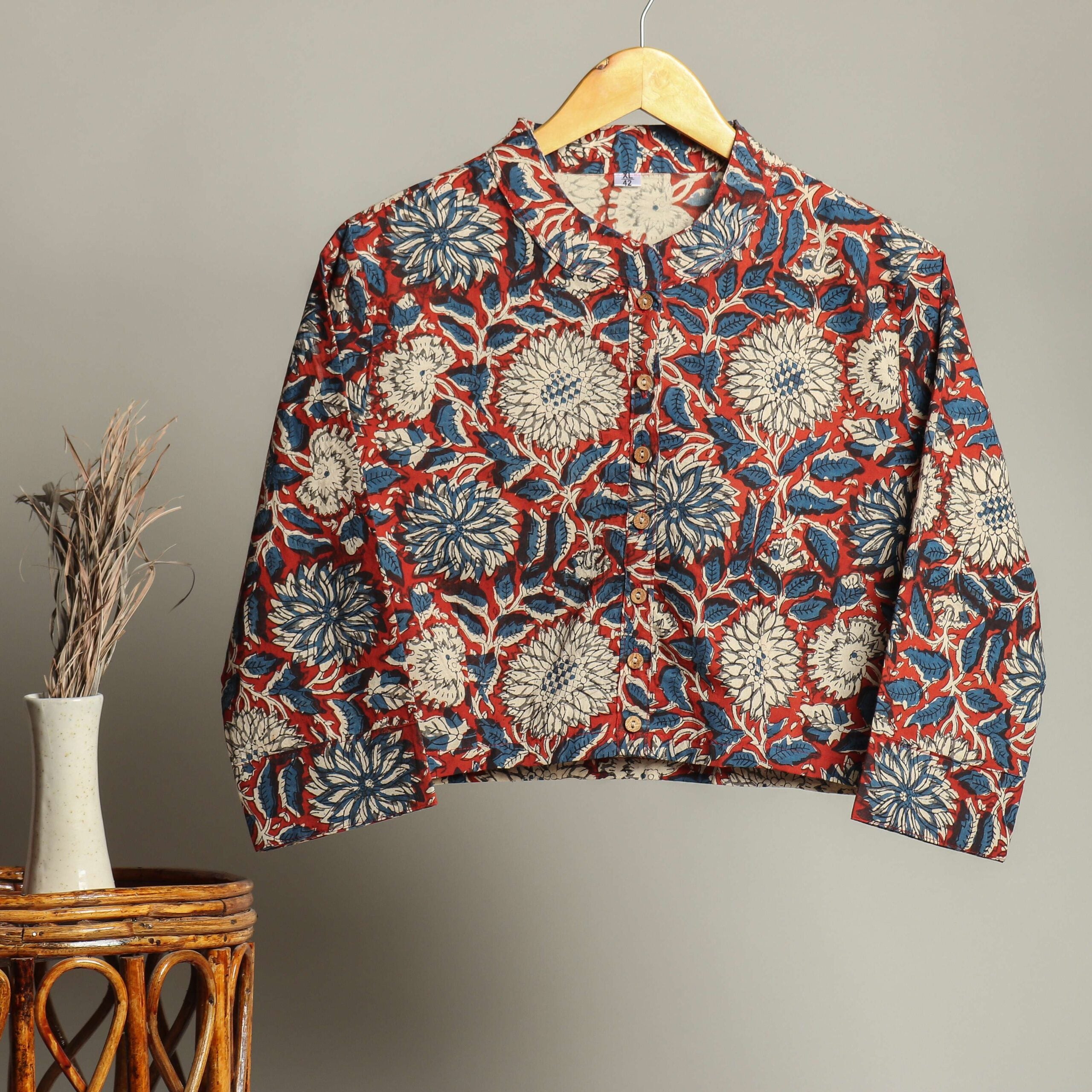 Hand Block Print Cotton Shirt for Women ? Floral Printed Button-Down Top with Full Sleeves
