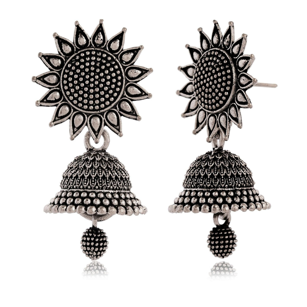 Earrings for Women Traditional Silver AZ838-OXidised Jhumka Set | German Silver Chand Baliyan & Jhumkas Earrings | Birthday & Anniversary Gift