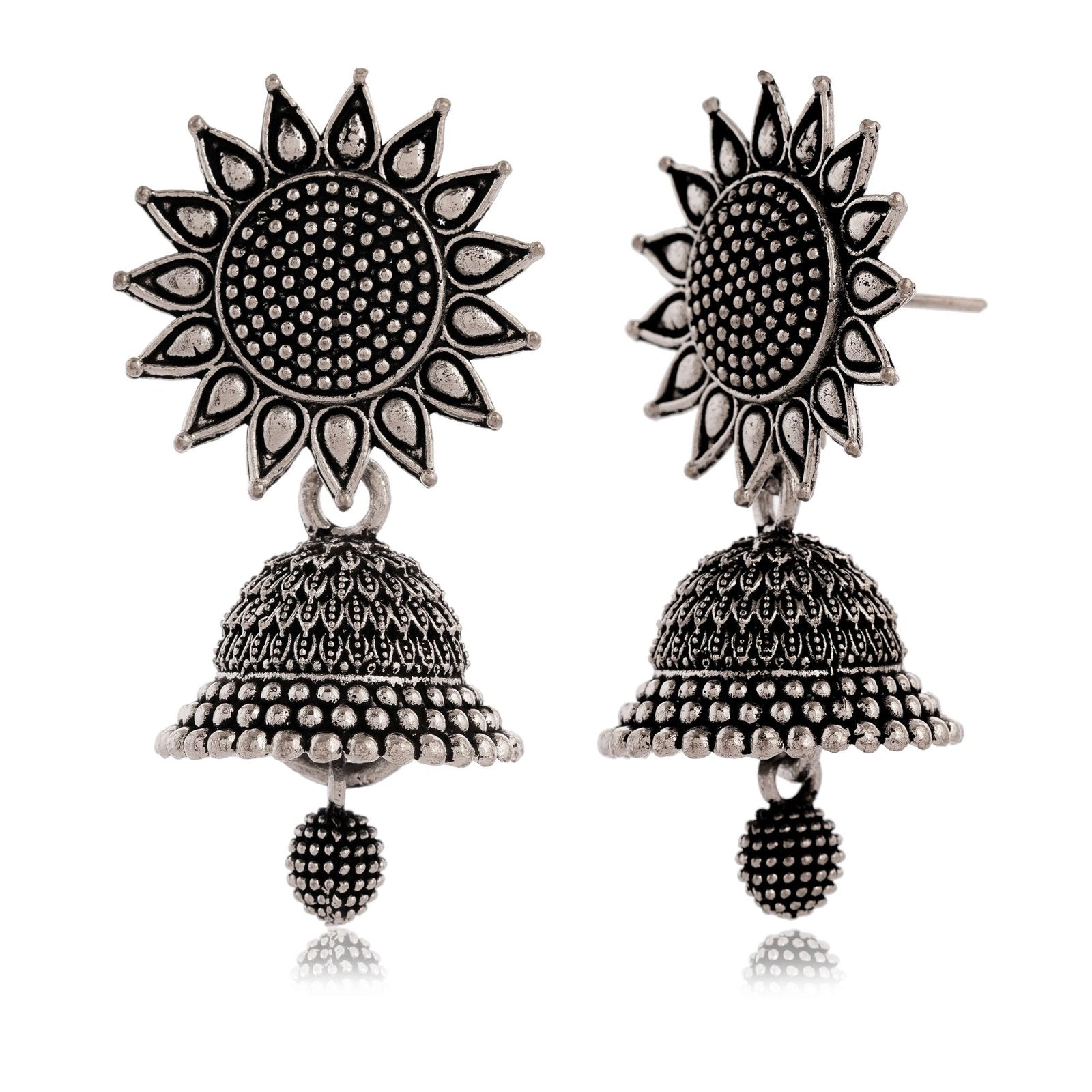 Earrings for Women Traditional Silver AZ838-OXidised Jhumka Set | German Silver Chand Baliyan & Jhumkas Earrings | Birthday & Anniversary Gift