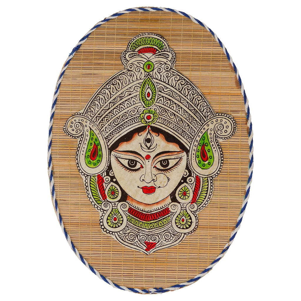 Oval Shaped Design Bamboo Hand Crafted Wall Hangings Of Durga Maa For Home Decor | Bamboo Art For Wall Decor