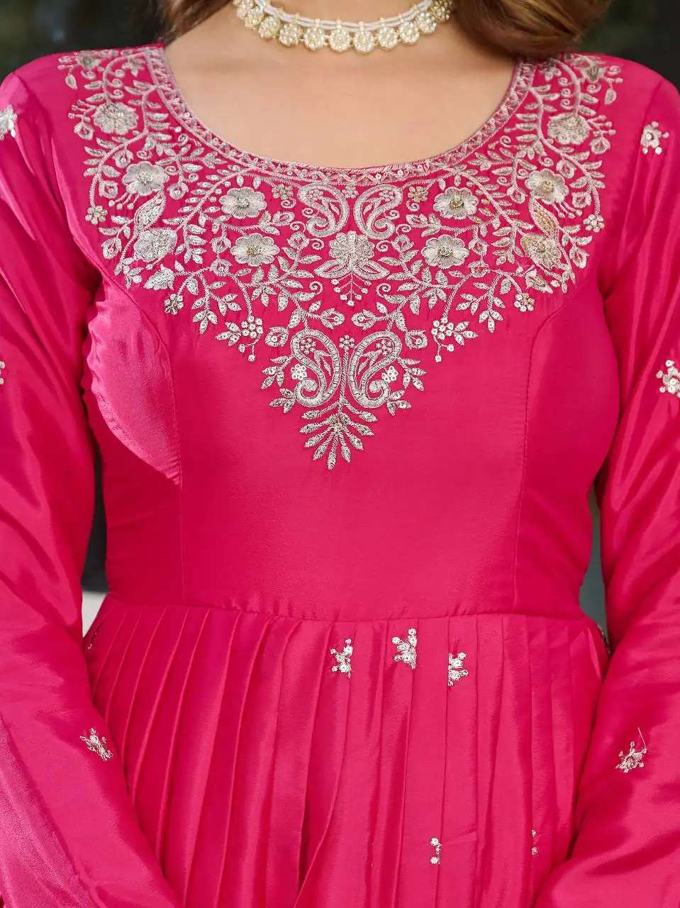 Women's American Silk Sequence Embroidery Long Anarkali Kurti Gown With Dupatta