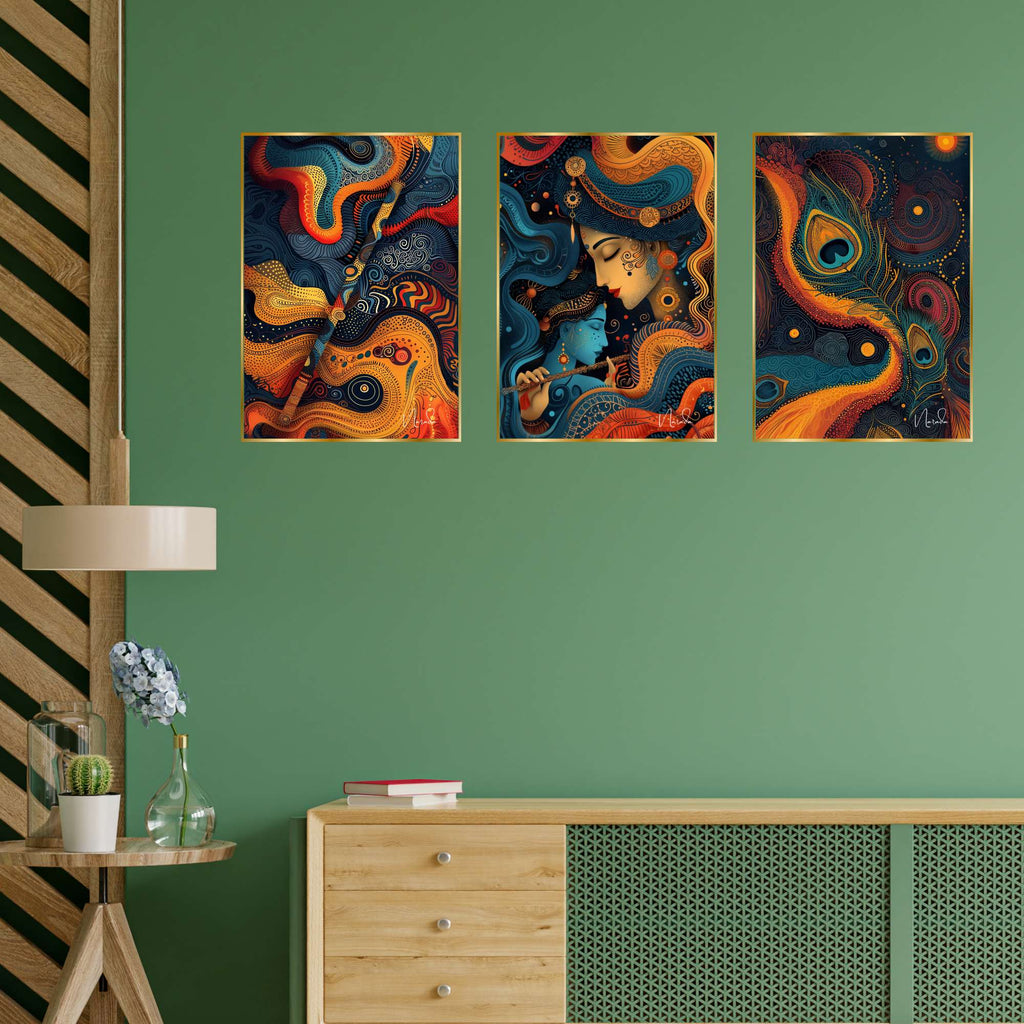 Set of Three Wall Paintings for Wall Dacoration Golden Framed Wall Paintings for Living Room & Bedroom Wall Art for Home Decoration & Office Wall Décor (24x18 inch CH-GD3-3)