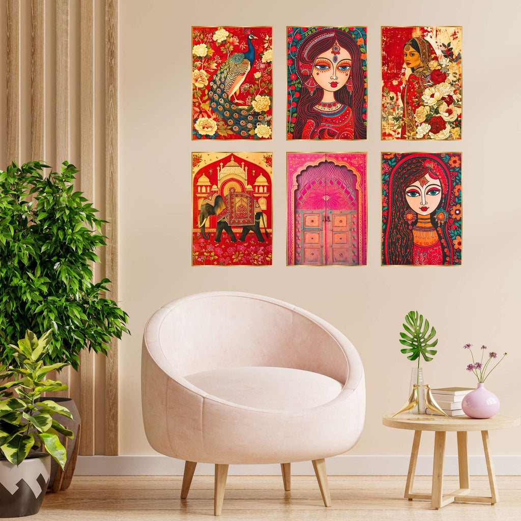 Set of Six Wall Paintings for Wall Dacoration Golden Framed Wall Paintings for Living Room & Bedroom Wall Art for Home Decoration & Office Wall Décor (17x13 inch CH-GD6-5)