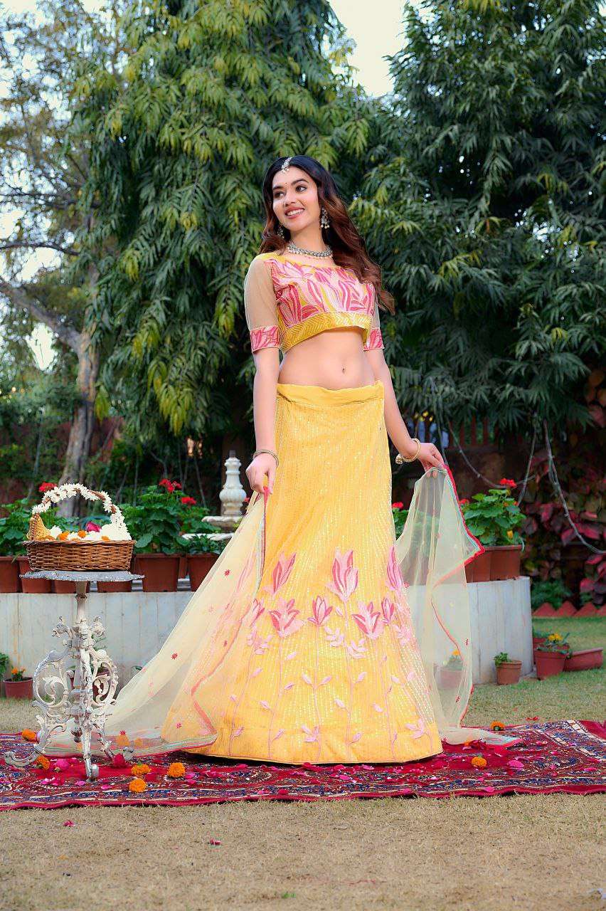 Women's  Tussar Silk Patola Printed Lehenga Set with Dupatta ? Stitched with Can Can Flair