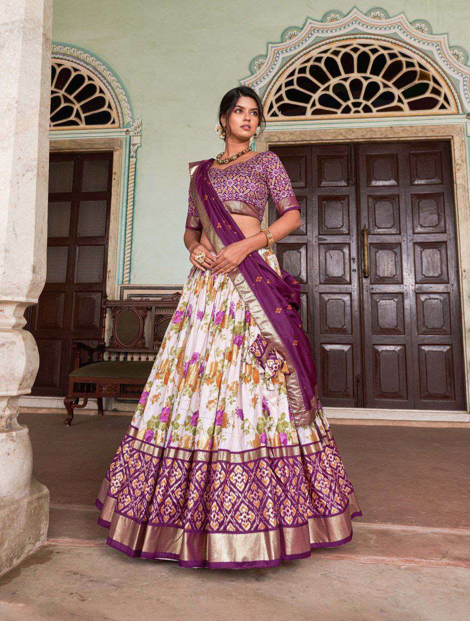 Women's Tussar Silk Patola Print Lehenga Choli with Dupatta ? Foil Work Stitched Lehenga Set