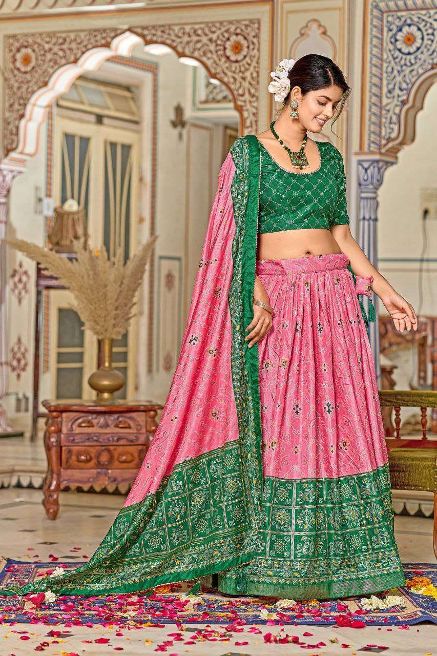 Women's Tussar Silk Patola Print Lehenga Choli Dupatta Set