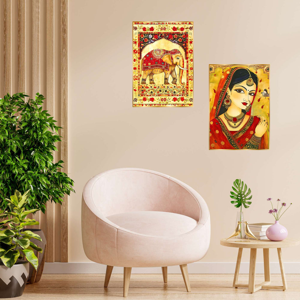 Set of Two Wall Paintings for Wall Dacoration Golden Framed Wall Paintings for Living Room & Bedroom Wall Art for Home Decoration & Office Wall Décor (14x11 inch CH-GD2-11)