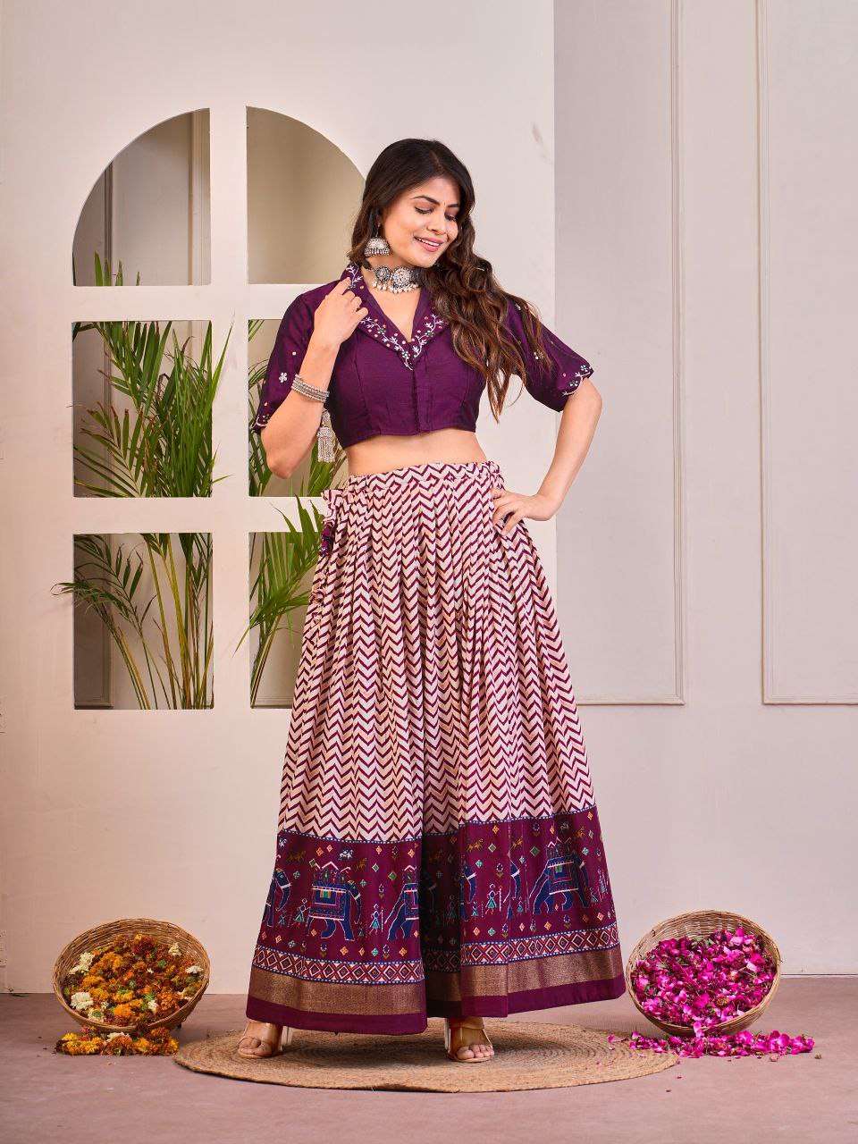 Women's Tussar Silk Patola Print Lehenga Choli Set with Foil Work