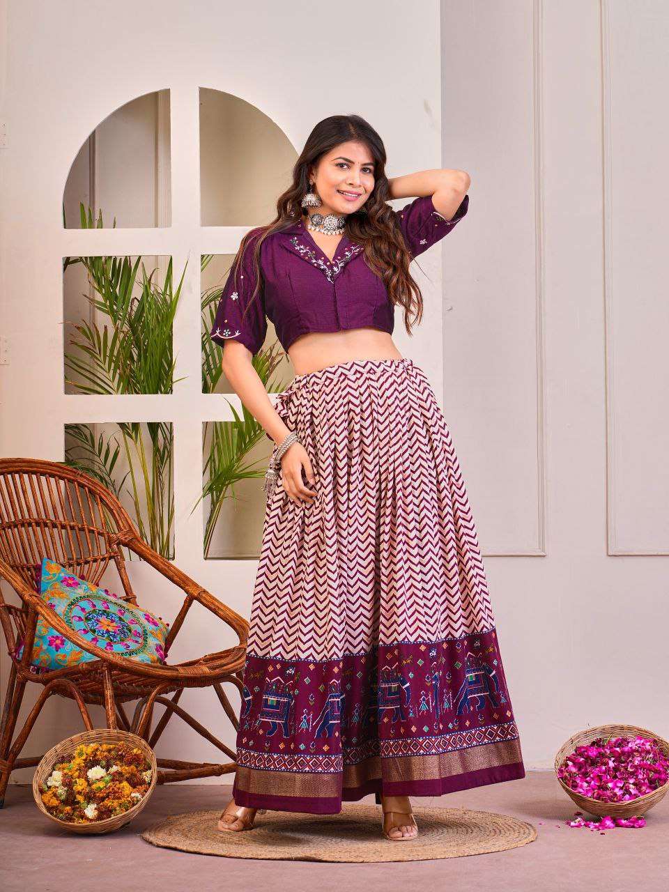 Women's Tussar Silk Patola Print Lehenga Choli Set with Foil Work