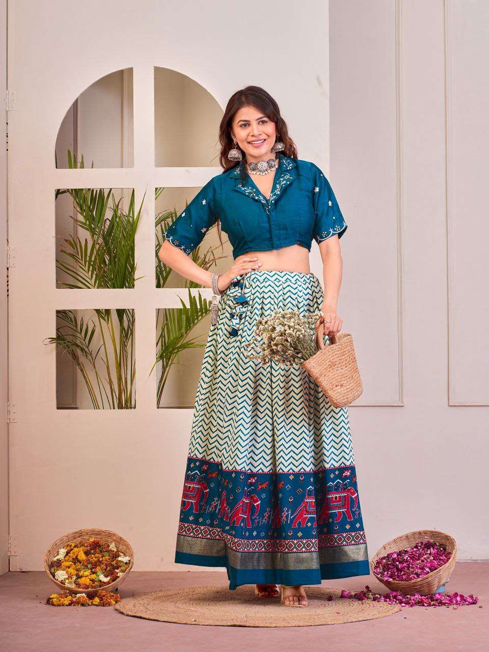 Women's Tussar Silk Patola Print Lehenga Choli Set with Foil Work