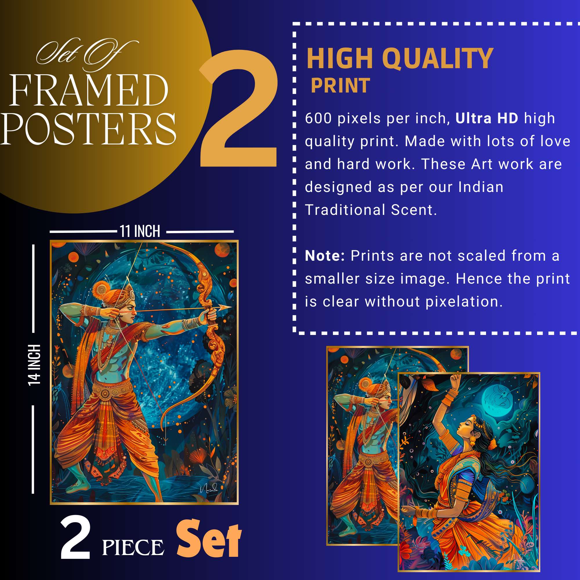 Set of Two Wall Paintings for Wall Dacoration Golden Framed Wall Paintings for Living Room & Bedroom Wall Art for Home Decoration & Office Wall Décor (14x11 inch CH-GD2-4)