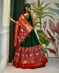 Women's Stitched Tussar Silk Patola Print Lehenga Choli Dupatta Set