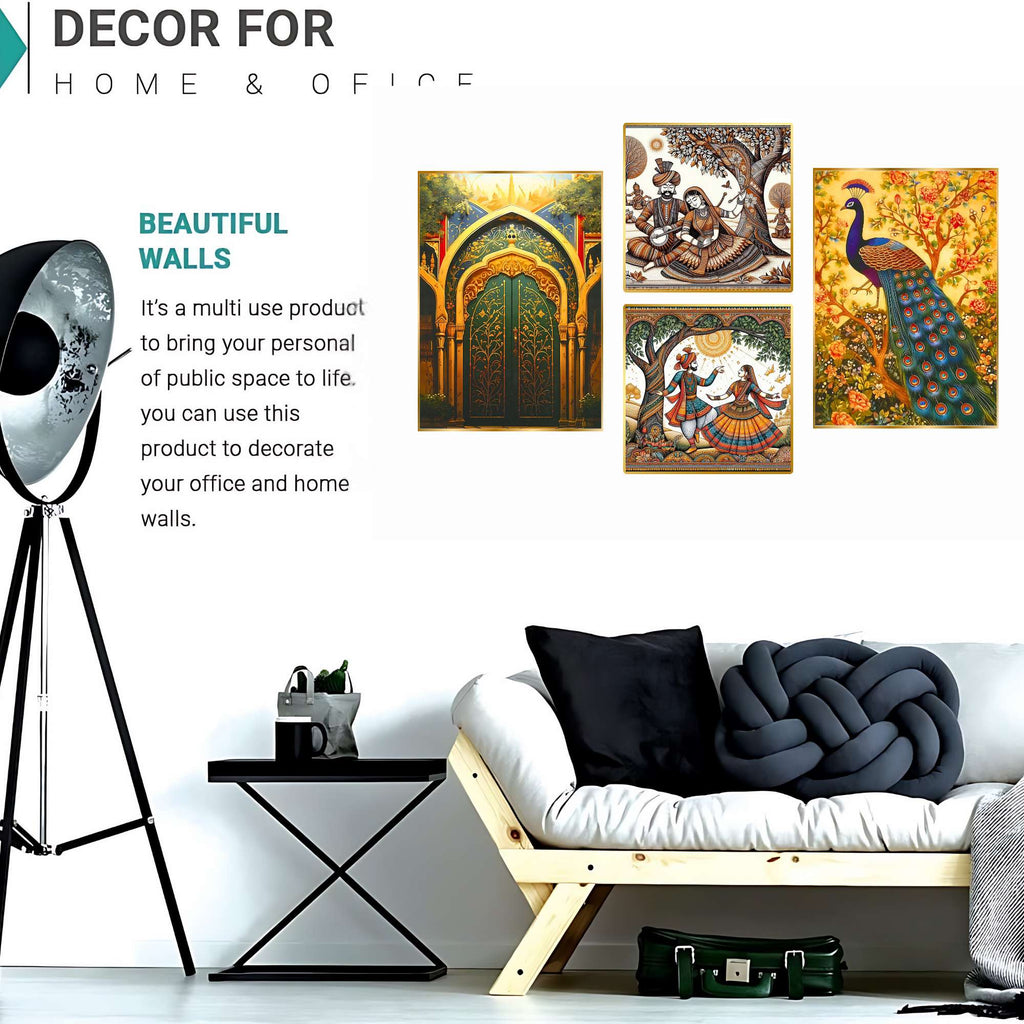 Set of Four Wall Paintings for Wall Dacoration Golden Framed Wall Paintings for Living Room & Bedroom Wall Art for Home Decoration & Office Wall Décor (13x10 inch CH-GD4-6)
