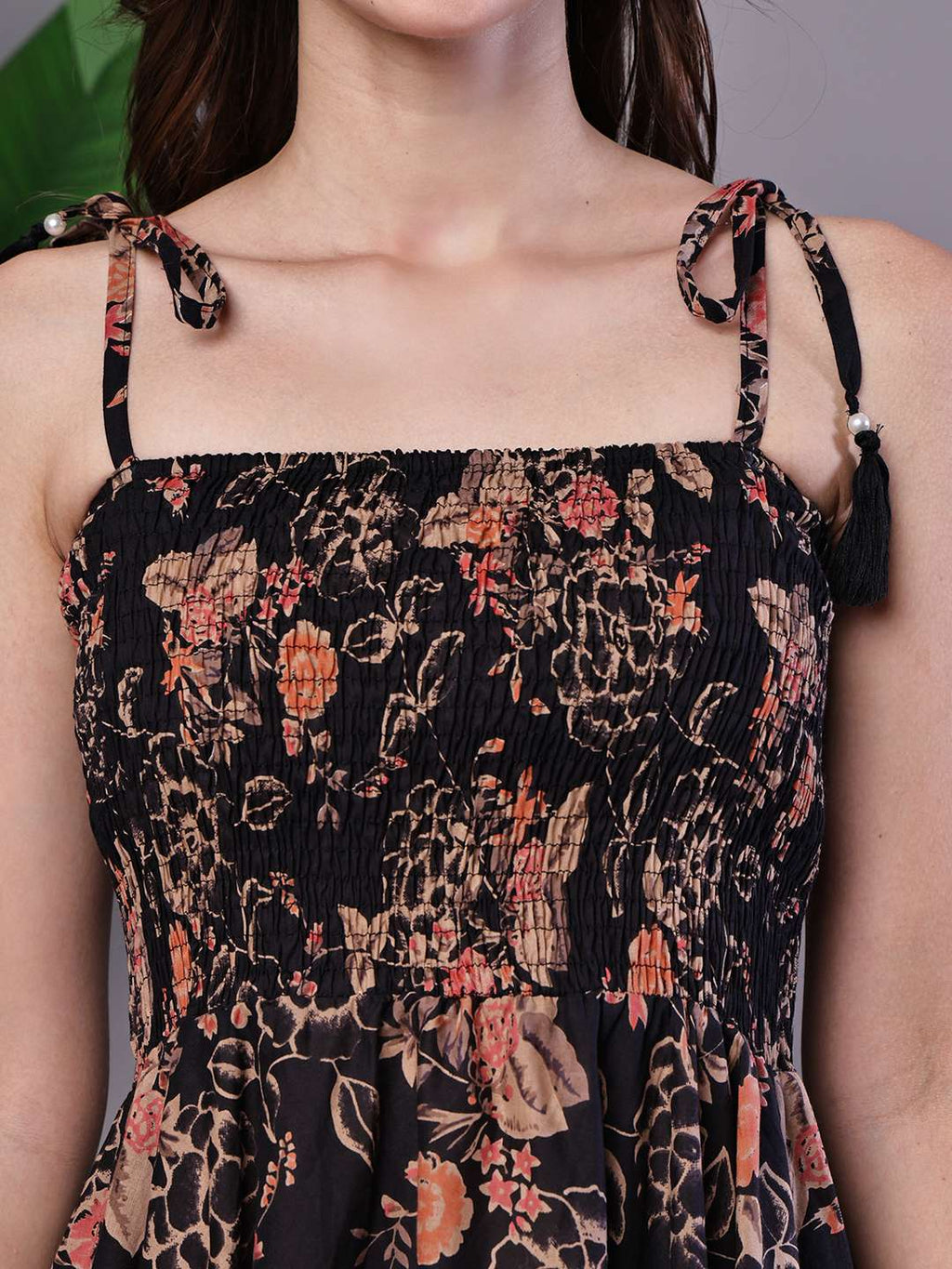 Women's Black Floral Printed Cotton Handkerchief Hem Dress Midi Dresses