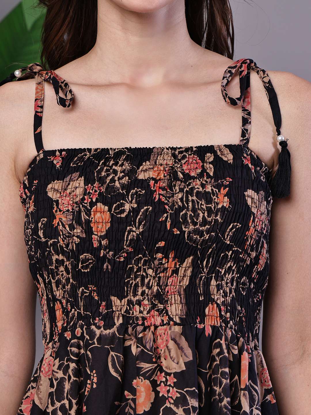 Women's Black Floral Printed Cotton Handkerchief Hem Dress Midi Dresses