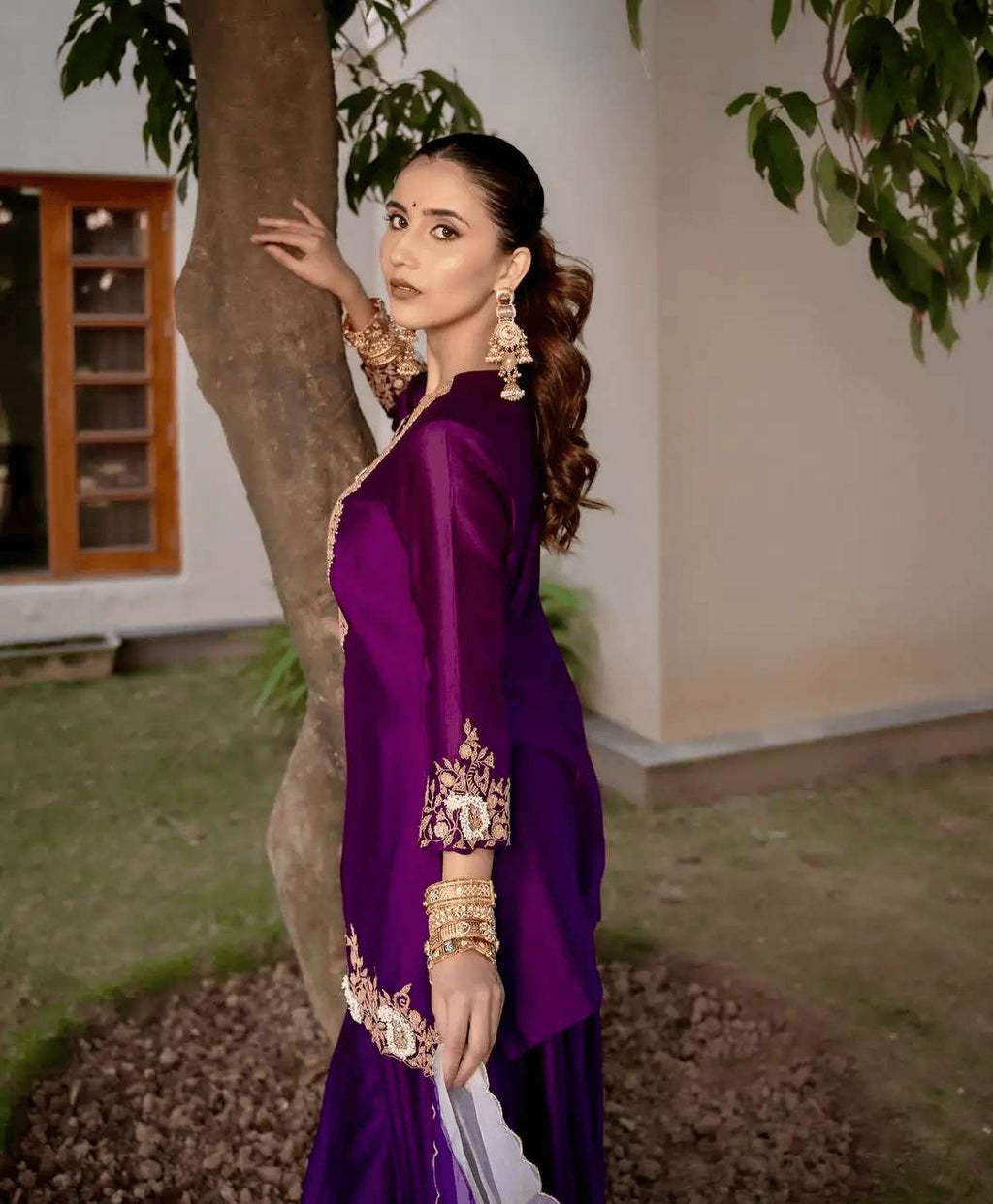 Women's Chinon Silk Sequence Embroidery Work Straight Kurti With Sharara Suit and Dupatta Set