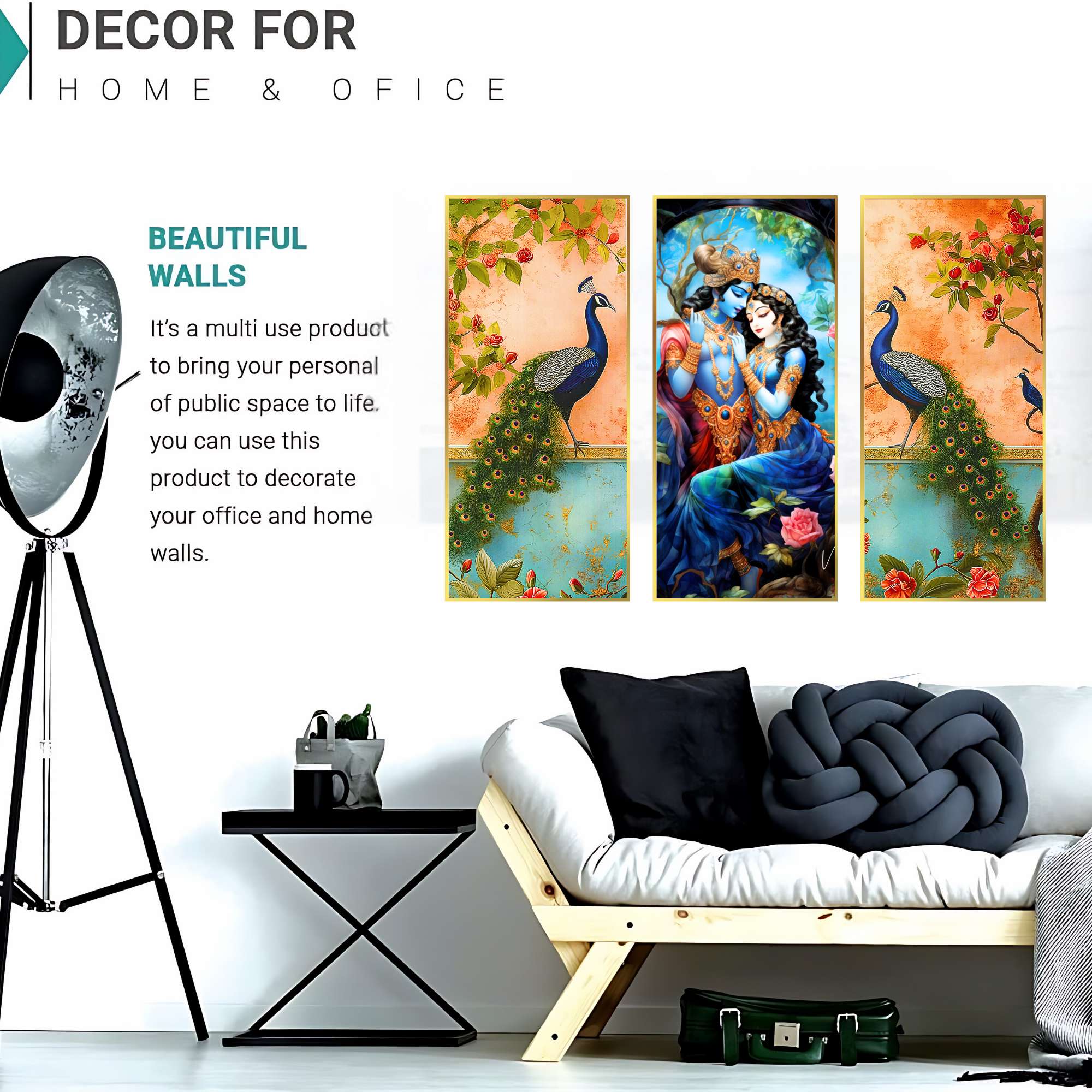 Set of Three large Wall Paintings for Wall Dacoration Golden Framed Wall Paintings for Living Room & Bedroom Wall Art for Home Decoration & Office Wall Décor (14x11 inch CH-LGD3-7)
