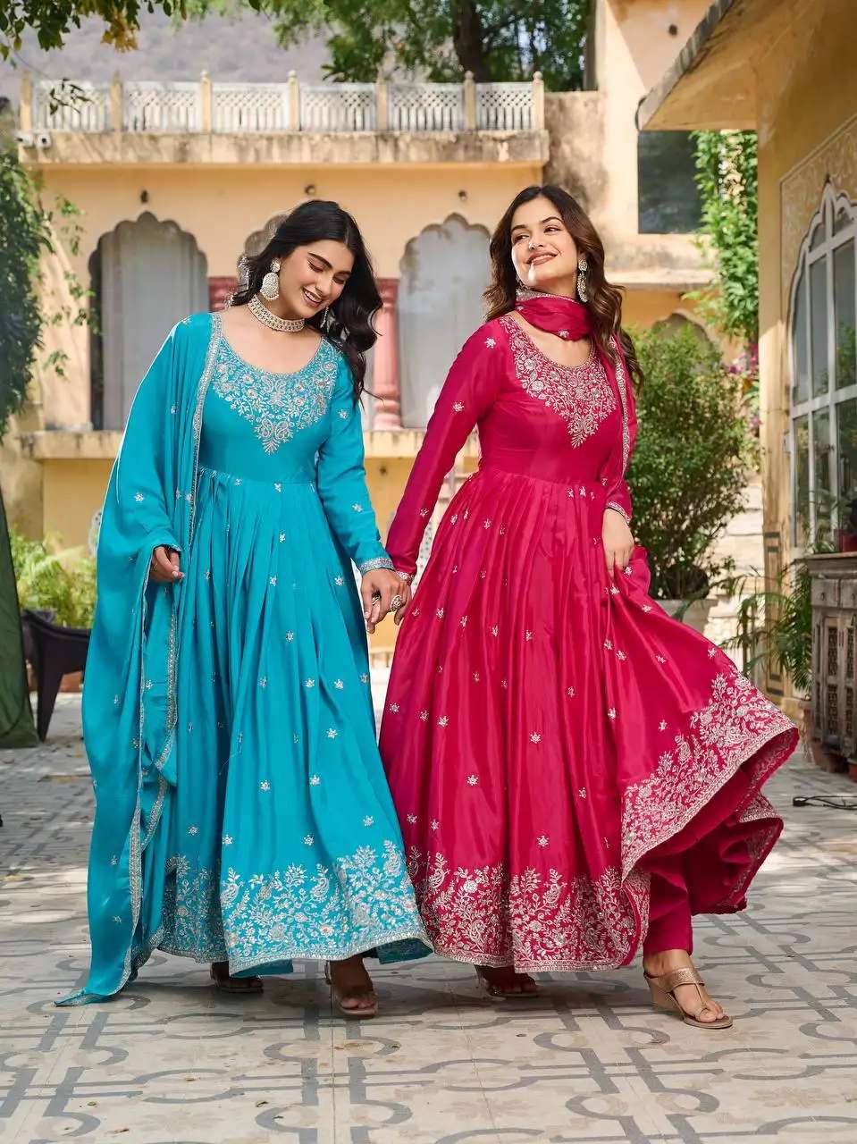 Women's American Silk Sequence Embroidery Long Anarkali Kurti Gown With Dupatta