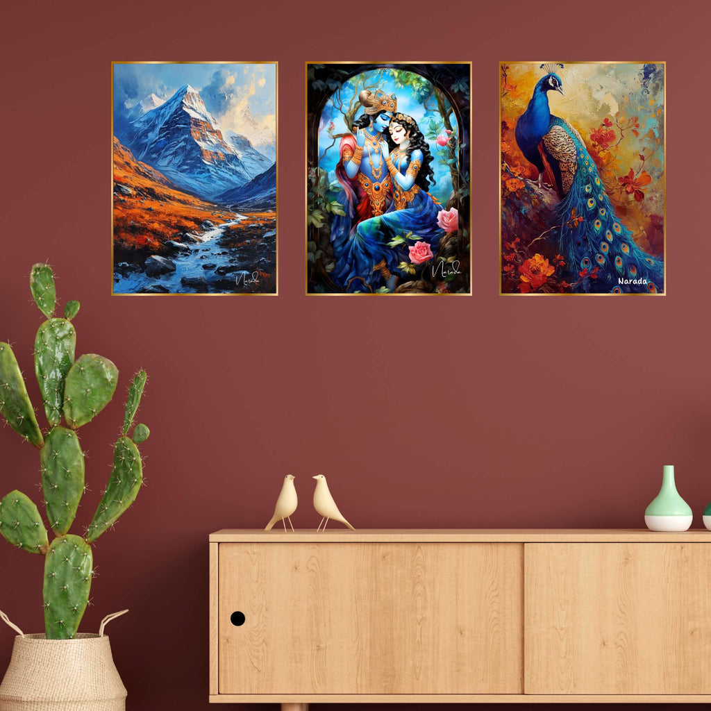 Set of Three Wall Paintings for Wall Dacoration Golden Framed Wall Paintings for Living Room & Bedroom Wall Art for Home Decoration & Office Wall Décor (24x18 inch CH-GD3-1)