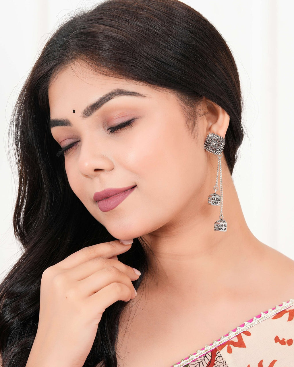 Women's Silver Circle Long Two AZ838-OXidised Unique Western Earrings for Women Party Wear