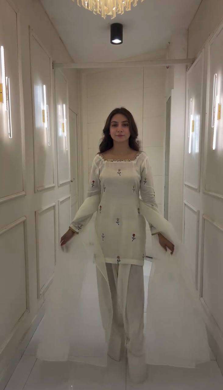 Women's Raw Silk Floral Printed Straight Kurti With Salwar and Dupatta Set