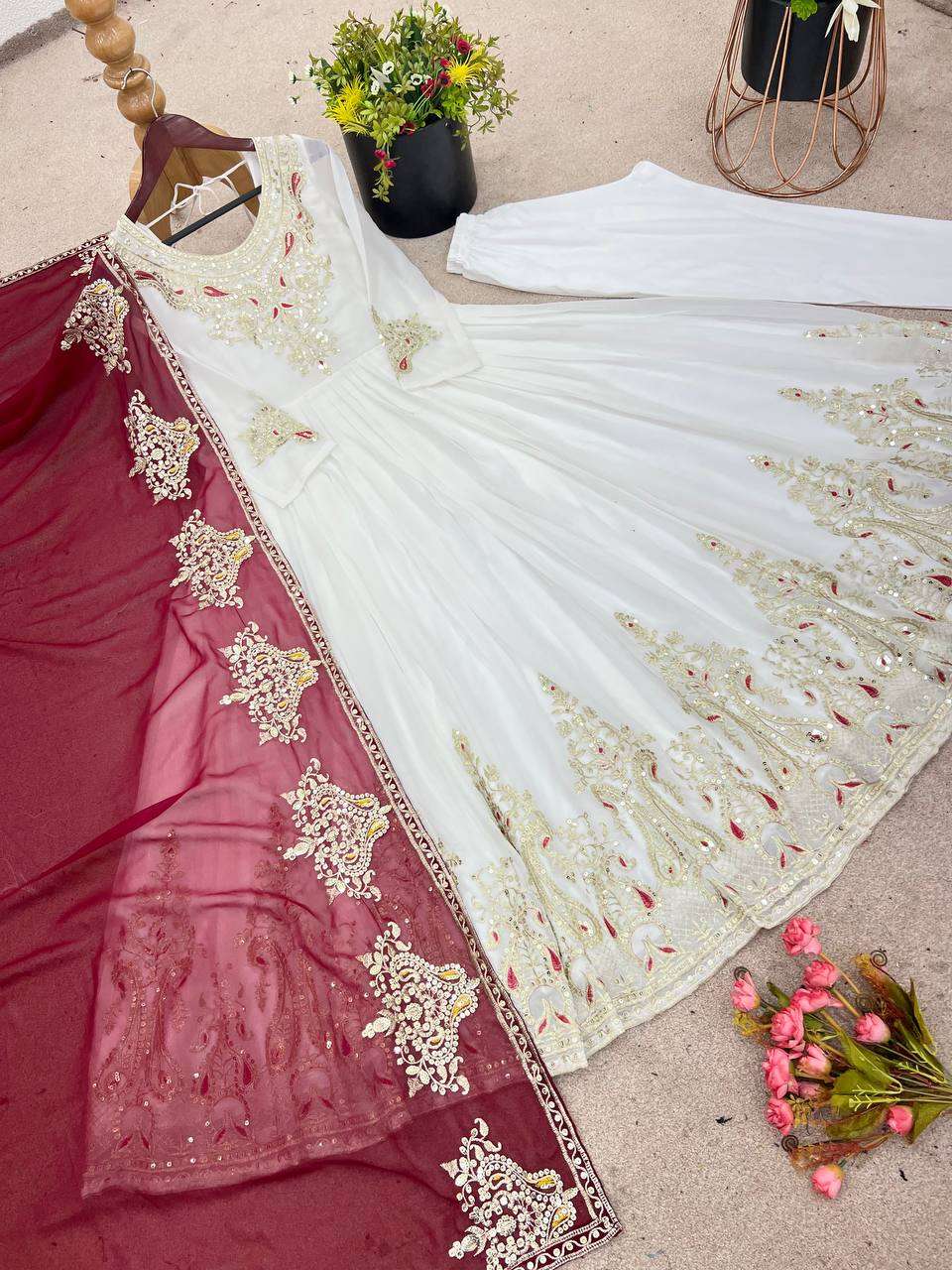 Women's Georgette Embroidery Sequence Work Anarkali Kurti With Dupatta Set