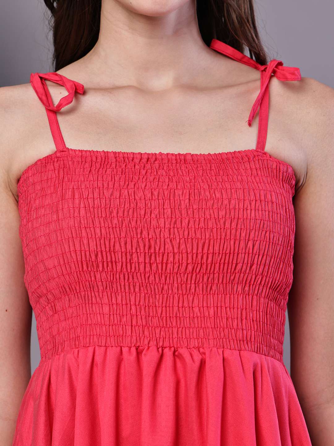 Women's Solid Red Cotton Handkerchief Hem Midi Dress Midi Dresses
