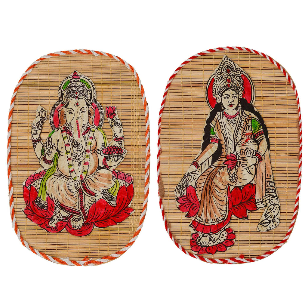 Bamboo Hand Crafted Wall Hangings Of Ganesh Ji And Laxmi Ji For Home Decor