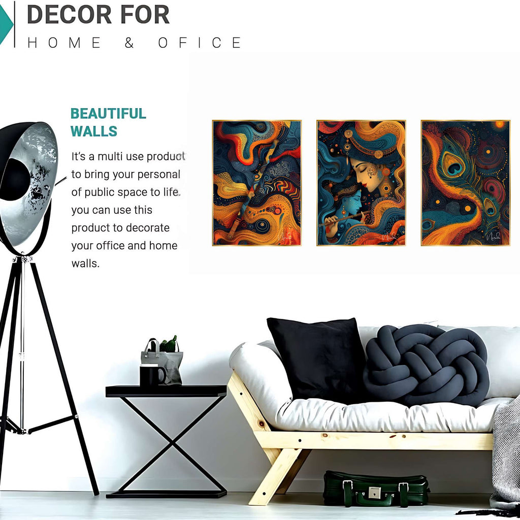 Set of Three Wall Paintings for Wall Dacoration Golden Framed Wall Paintings for Living Room & Bedroom Wall Art for Home Decoration & Office Wall Décor (24x18 inch CH-GD3-3)