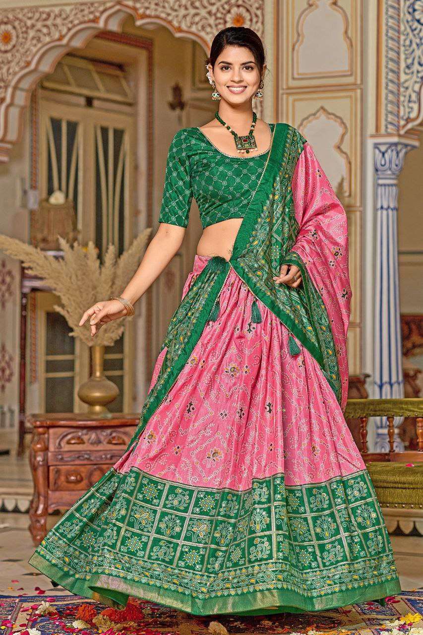 Women's Tussar Silk Patola Print Lehenga Choli Dupatta Set