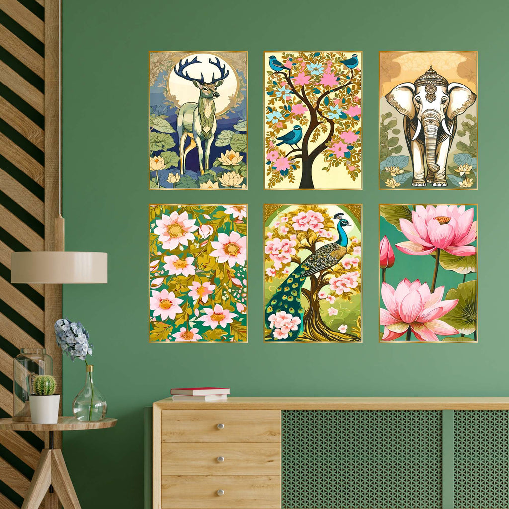 Set of Six Wall Paintings for Wall Dacoration Golden Framed Wall Paintings for Living Room & Bedroom Wall Art for Home Decoration & Office Wall Décor (13x10 inch CH-GD6-7)