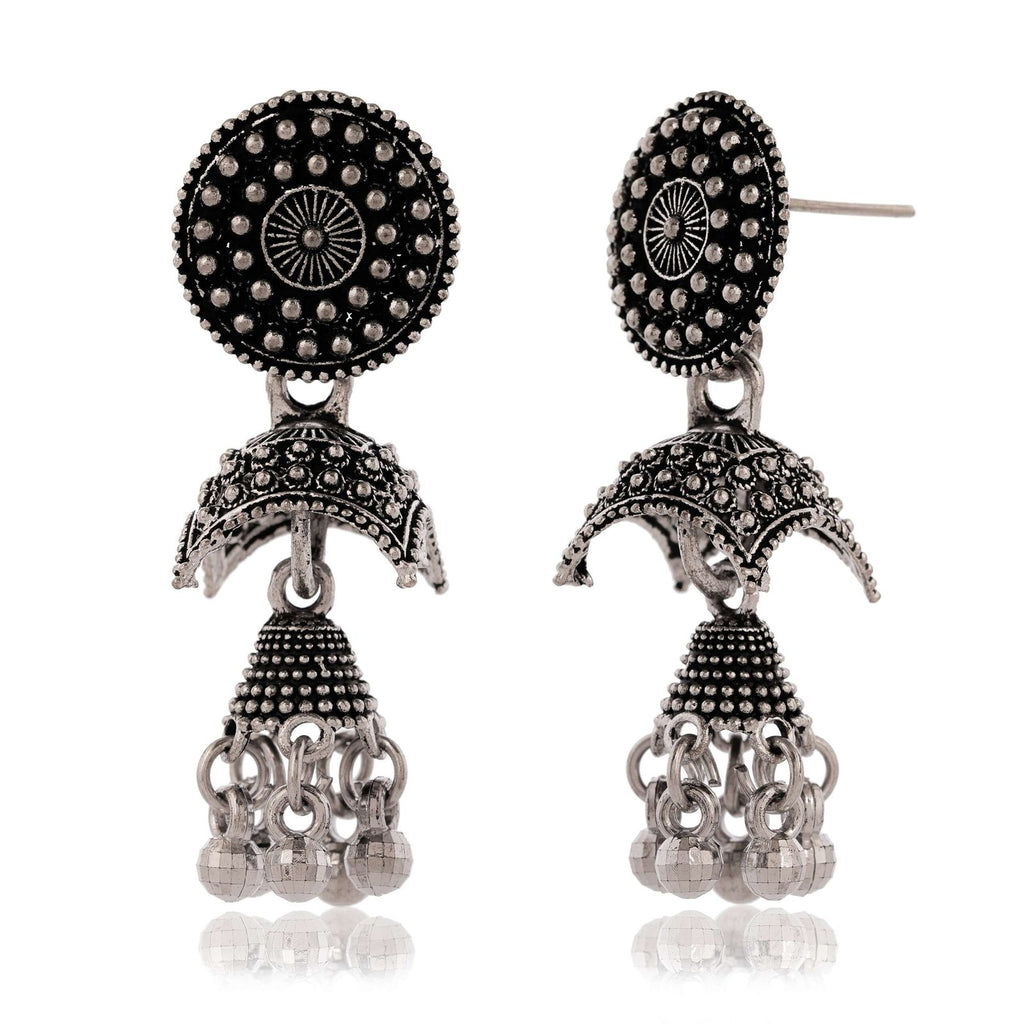 Women Traditional Silver AZ838-OXidised Jhumka Set | German Silver Chand Baliyan & Jhumkas Earrings for Women | Birthday & Anniversary Gift -AZ838-OX-ER51