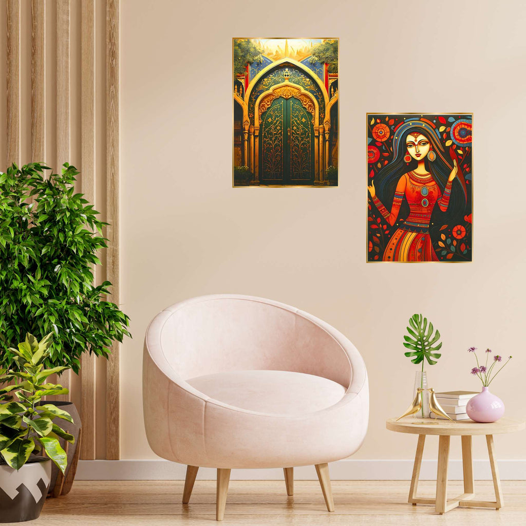Set of Two Wall Paintings for Wall Dacoration Golden Framed Wall Paintings for Living Room & Bedroom Wall Art for Home Decoration & Office Wall Décor (14x11 inch CH-GD2-16)