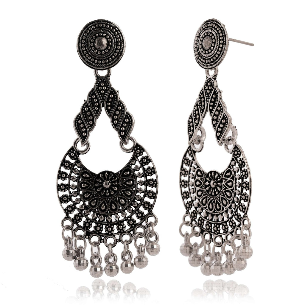 Women's Traditional Silver AZ838-OXidised Chandbali Ethnic Design Jhumka/Jhumki Earrings for Women
