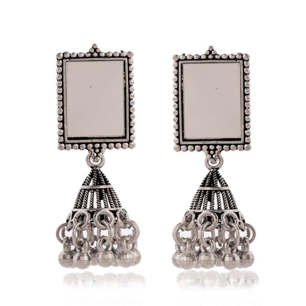 Women Traditional Silver AZ838-OXidised Jhumka Set | German Silver Chand Baliyan & Jhumkas Earrings for Women | Birthday & Anniversary Gift -AZ838-OX-ER46