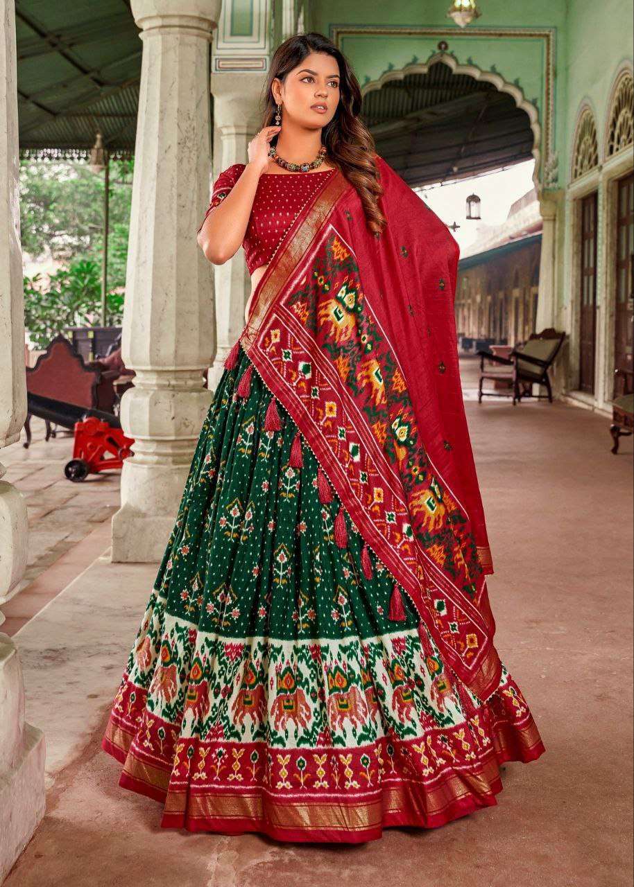 Women's Traditional Patola Print Tussar Silk Lehenga Choli with Festive Dupatta