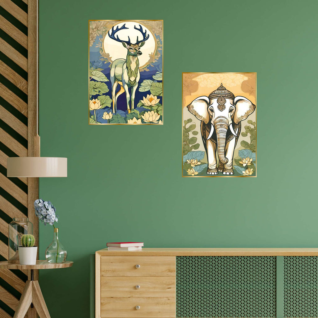 Set of Two Wall Paintings for Wall Dacoration Golden Framed Wall Paintings for Living Room & Bedroom Wall Art for Home Decoration & Office Wall Décor (14x11 inch CH-GD2-14)