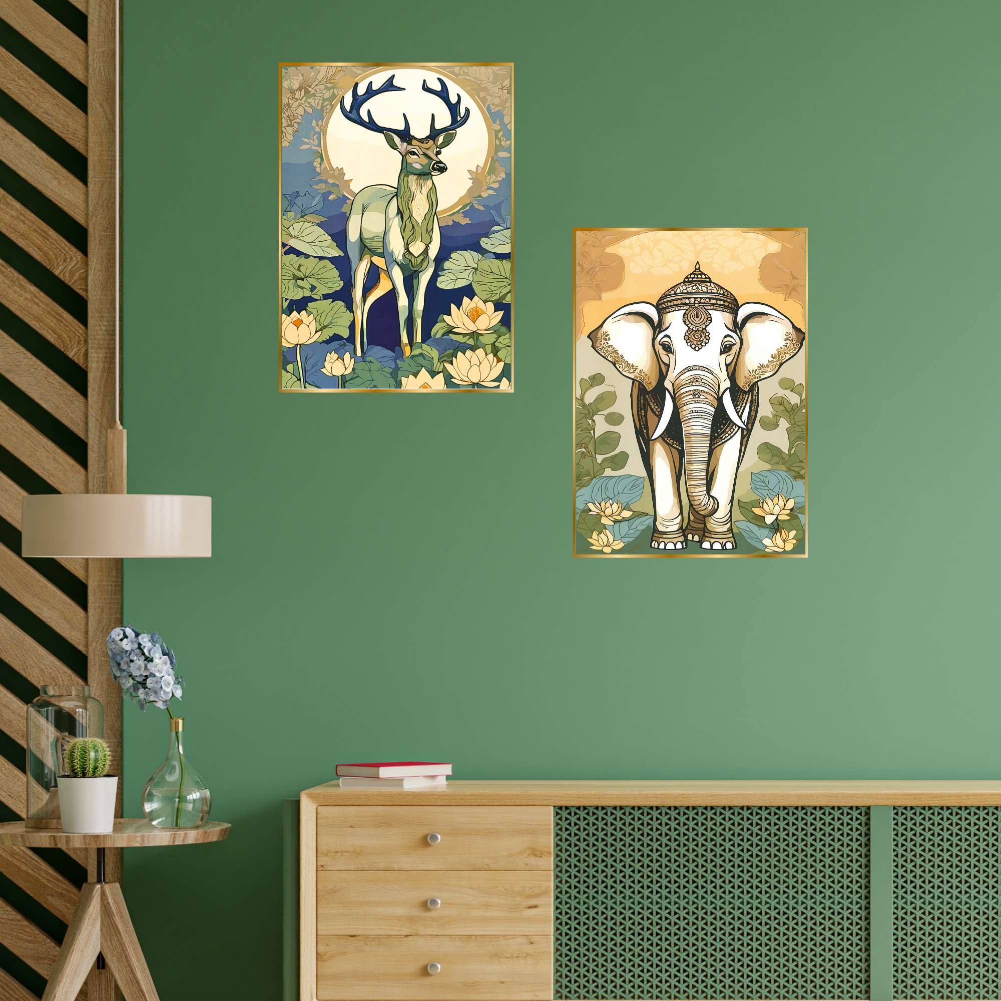 Set of Two Wall Paintings for Wall Dacoration Golden Framed Wall Paintings for Living Room & Bedroom Wall Art for Home Decoration & Office Wall Décor (14x11 inch CH-GD2-14)