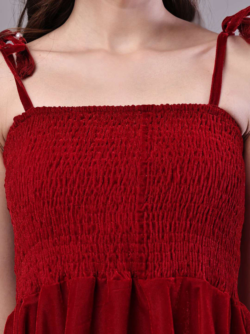 Women's Junglee Velvet Maroon Handkerchief Hem Dress
