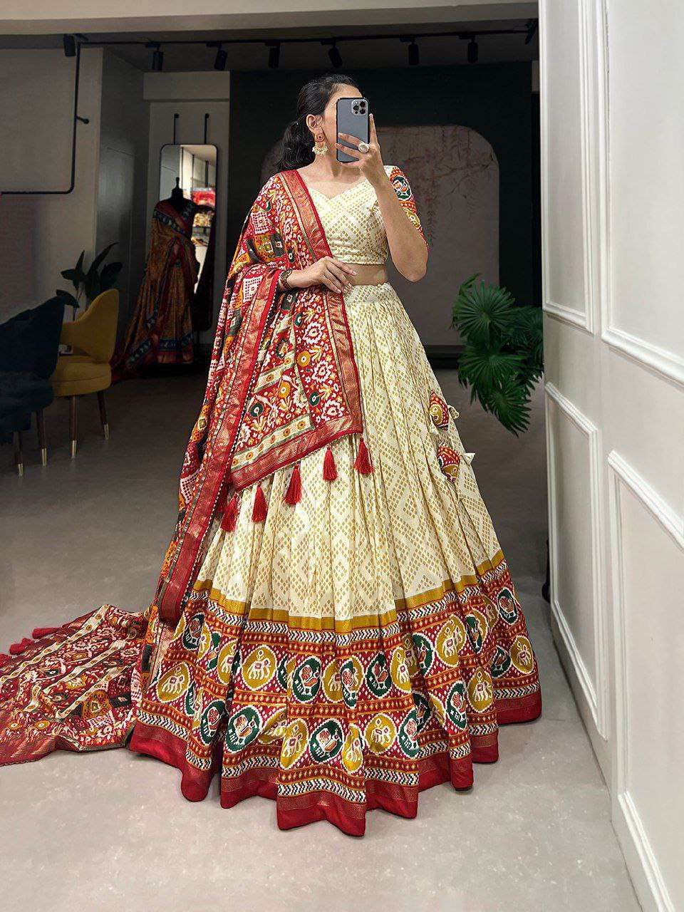 Women's Patola Print Lehenga Choli with Dupatta ? Traditional Gujarati Style Festive Wear