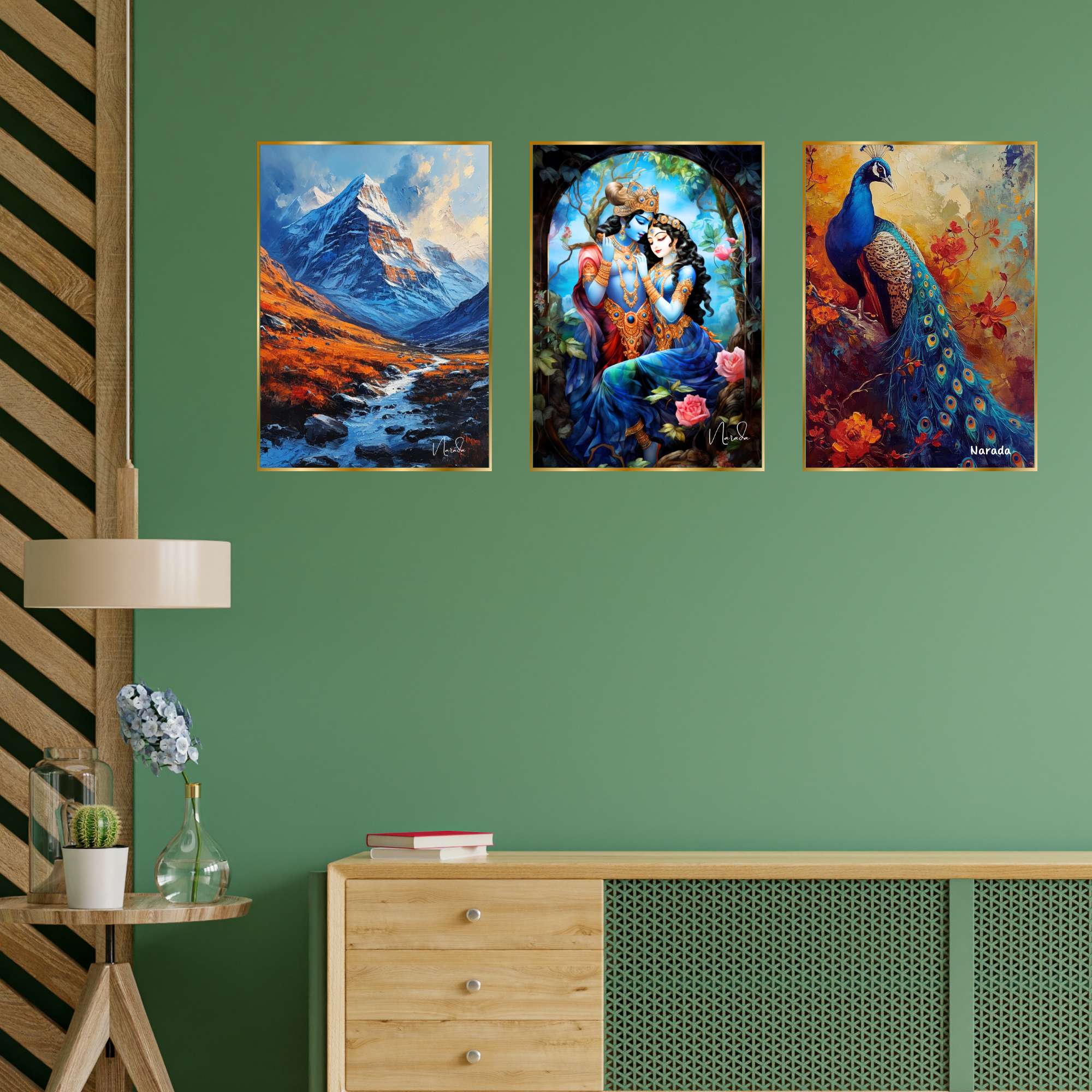 Set of Three Wall Paintings for Wall Dacoration Golden Framed Wall Paintings for Living Room & Bedroom Wall Art for Home Decoration & Office Wall Décor (24x18 inch CH-GD3-1)